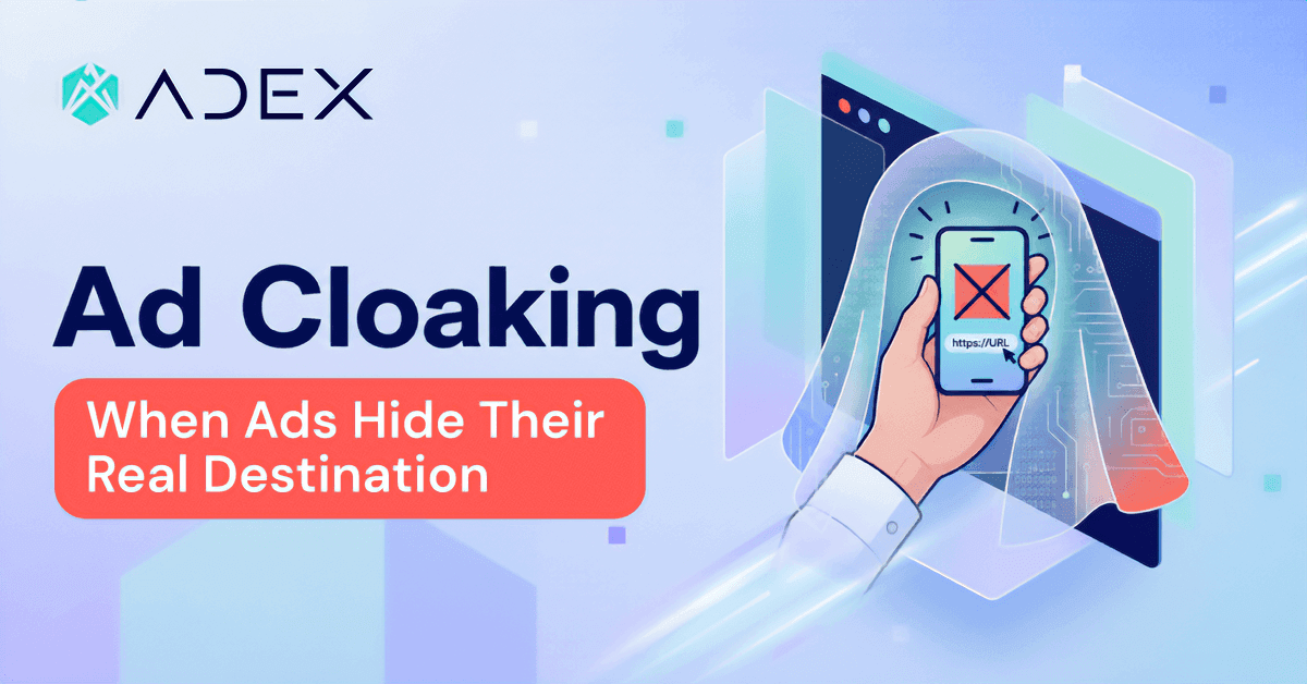Adex - ad cloaking and reviewer-user split, showing how fraudsters serve clean pages to moderators and malicious pages to real users.